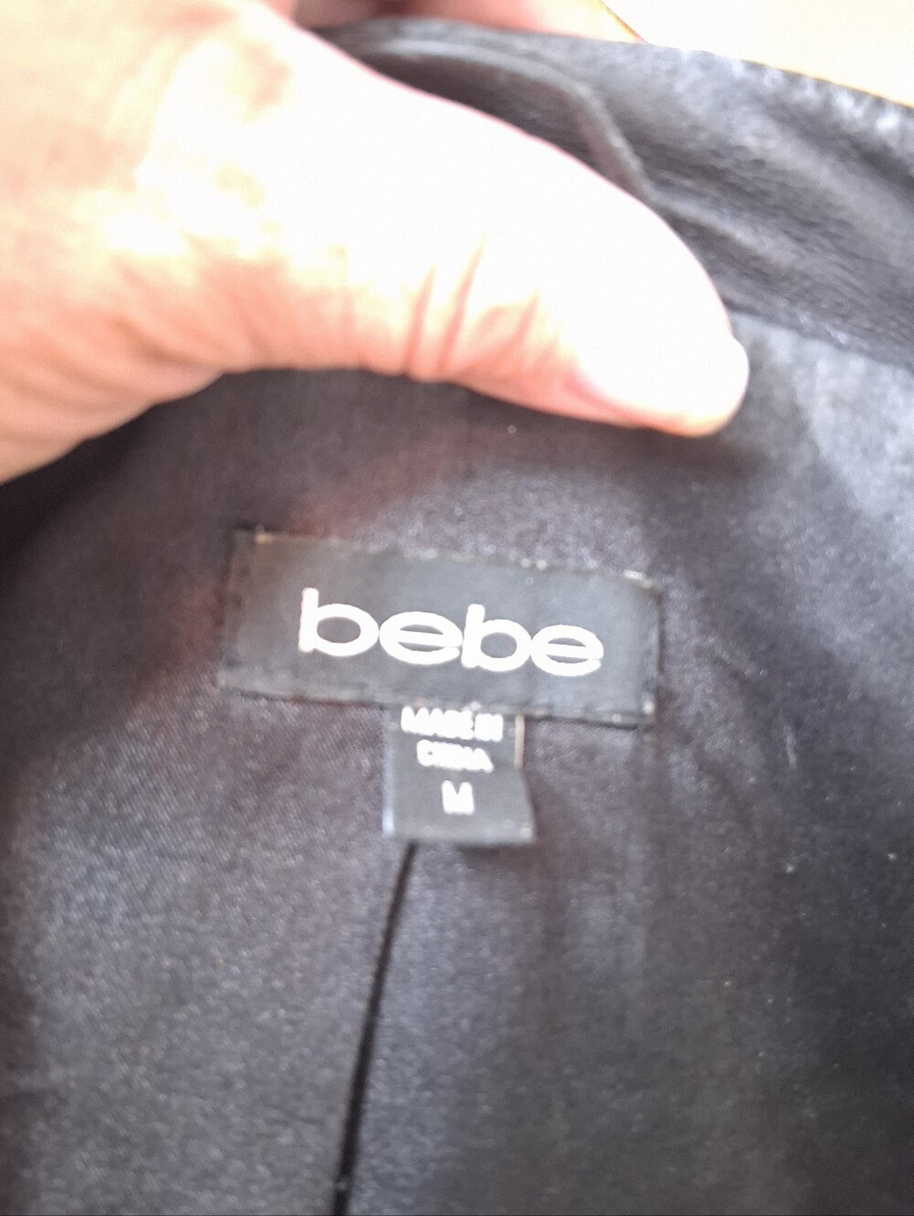 Bebe Black 100% Genuine Leather Moto Biker Jacket Silver Zippers Size M - Picture 10 of 11